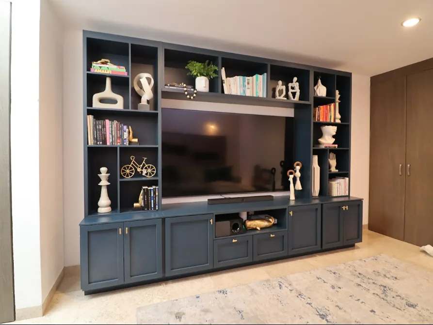 Librero y mueble de TV azul